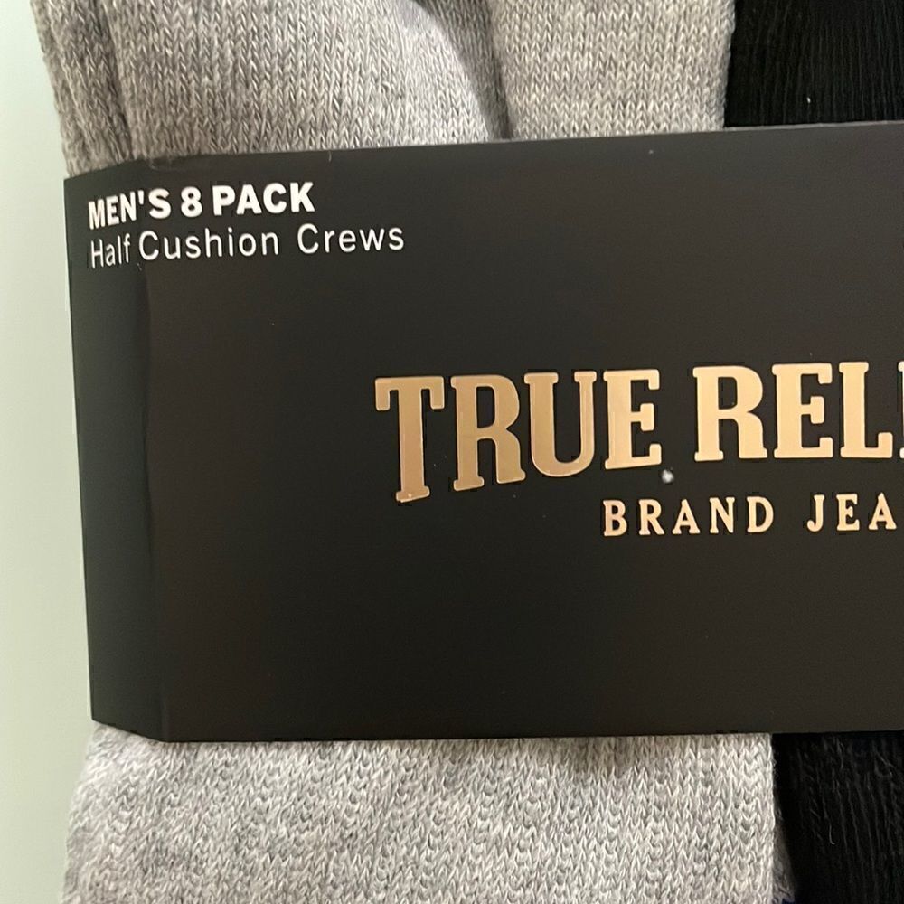 True Religion men’s 8 pack Half cushion crews 10-13 shoes size 8-12.5 - Picture 6 of 6